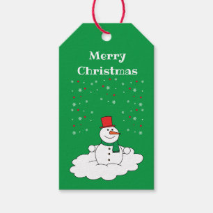 Etiqueta Para Presente Feliz Natal Família Snowman Snowflakes Verde