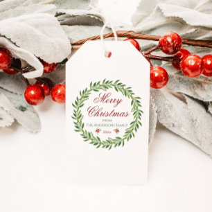Etiqueta Para Presente Feliz Natal - Família Wreath Watercolor Classic