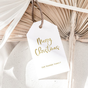 Etiqueta Para Presente Feliz Natal Faux Dourado em White Casual Script
