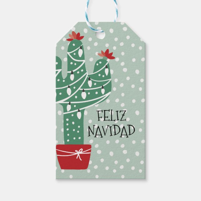 Etiqueta Para Presente Feliz Natal | Feliz Navidad Cactus (Frente)