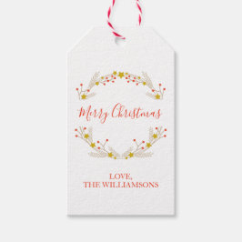 Etiqueta Para Presente Feliz Natal Feriado Botânico Wreath Kraft