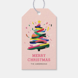 Etiqueta Para Presente Feliz Natal Feriado Colorido Colorido Rosa