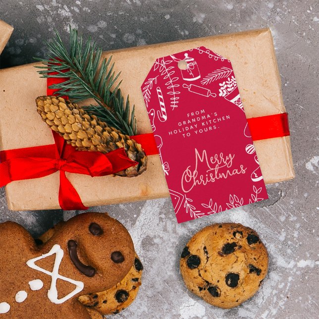 Etiqueta Para Presente Feliz Natal Feriado Vermelho Rosa (Criador carregado)