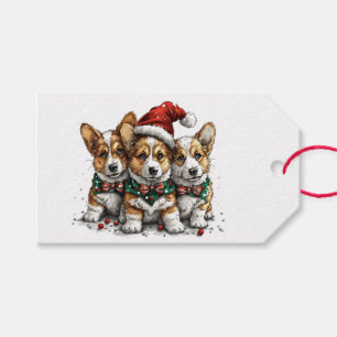 Etiqueta Para Presente Feliz Natal Filhotes de Pembroke Welsh Corgi
