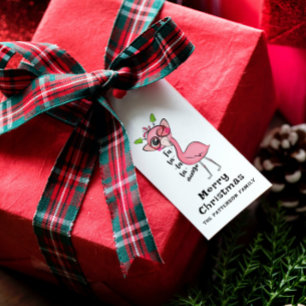 Etiqueta Para Presente Feliz Natal Flamingo Rosa Fl-la-la-la-mingo