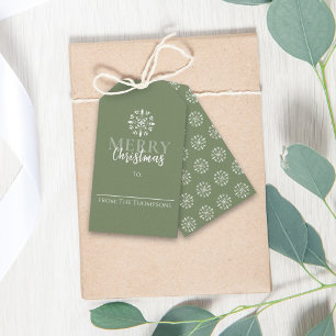 Etiqueta Para Presente Feliz Natal Floco de Neve Simples Verde Elegante