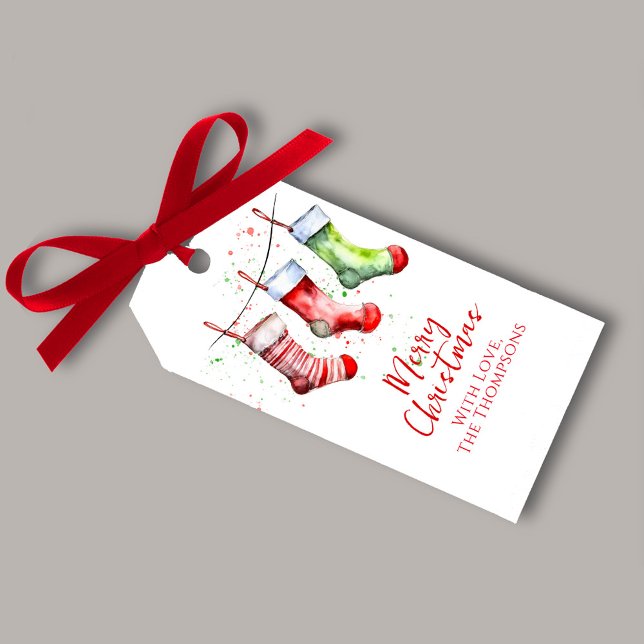 Etiqueta Para Presente Feliz Natal Fofo Aquarela Personalizado (Merry Christmas watercolor custom gift tag. )