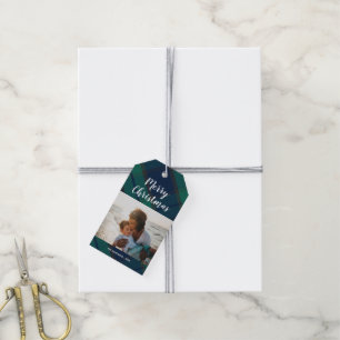 Etiqueta Para Presente Feliz Natal Foto Preta do Relógio Tartan Xadrez