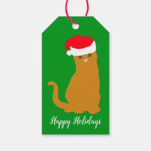 Etiqueta Para Presente Feliz Natal Ginger Cat em Santa Hat