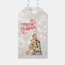 Etiqueta Para Presente Feliz Natal,Glitter Bokeh,Cute Cats Pine Tree