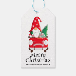 Etiqueta Para Presente Feliz Natal Gnome Carro Vermelho Árvore Nome da Fa