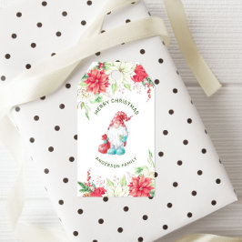 Etiqueta Para Presente Feliz Natal Gnomo Elegante Foliday Floral