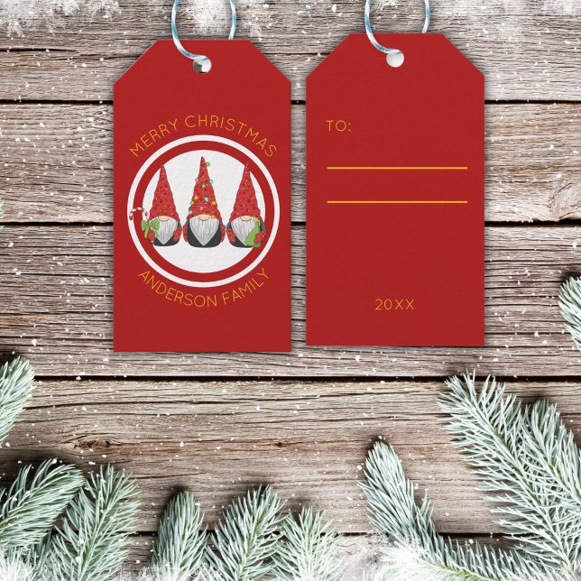 Etiqueta Para Presente Feliz Natal Gnomos Feriados (Criador carregado)