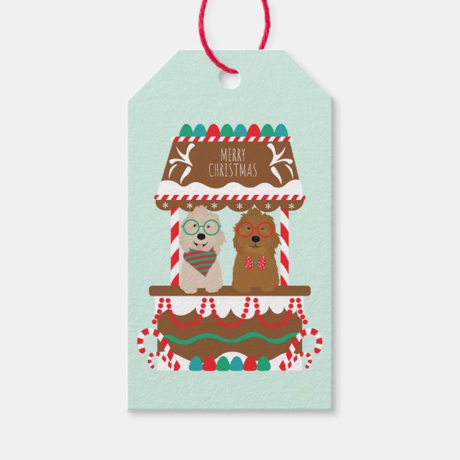 Etiqueta Para Presente Feliz Natal Goldendoodles Cães de Pé Feriado (Frente)