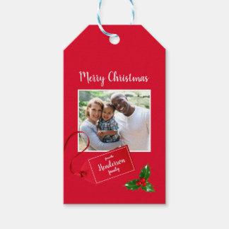 Etiqueta Para Presente Feliz Natal Holly Sprig - Foto personalizada -