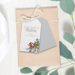 Etiqueta Para Presente Feliz Natal Inverno Vermelho Azevinho Elegante 