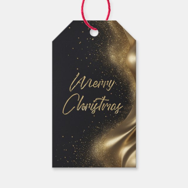 Etiqueta Para Presente Feliz Natal Luxe Negro Dourado (Frente)
