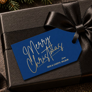 Etiqueta Para Presente Feliz Natal Luxo Azul Marinho Dourado