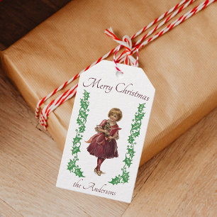 Etiqueta Para Presente Feliz Natal menina vintage e azevinho