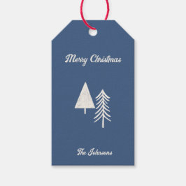 Etiqueta Para Presente Feliz Natal Mínimo Azul-Árvore de Natal
