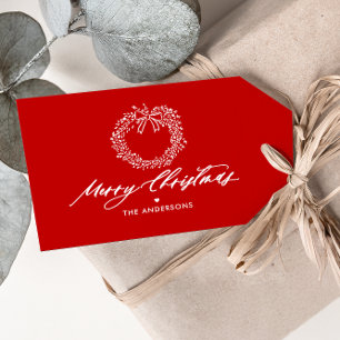 Etiqueta Para Presente Feliz Natal Mínimo Wreath Personalizado
