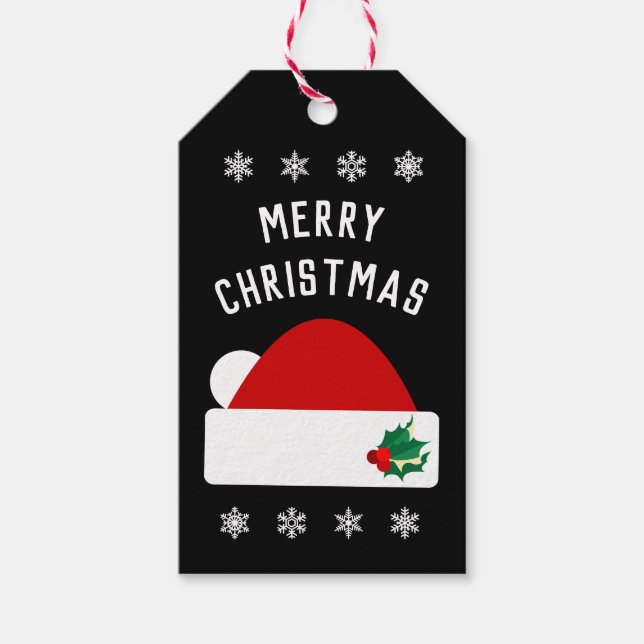 Etiqueta Para Presente Feliz Natal - Moderno Chapéu de Santa (Frente)