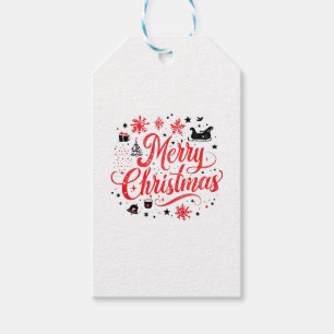 Etiqueta Para Presente Feliz Natal Moderno Design   Vermelho e Branco