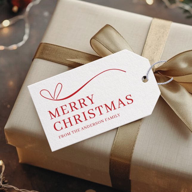 Etiqueta Para Presente Feliz Natal moderno simples branco vermelho (Criador carregado)