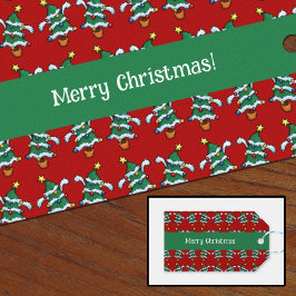 Etiqueta Para Presente Feliz Natal! Padrão de Árvores de Natal Dançantes