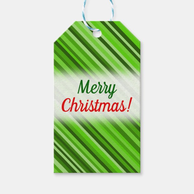 Etiqueta Para Presente "Feliz Natal!" + Padrão de Linhas Verdes/Stripes (Frente)