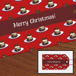 Etiqueta Para Presente Feliz Natal! Padrão de Pudim e Holly do Xmas