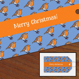 Etiqueta Para Presente Feliz Natal! Padrão europeu Robin Red Breast