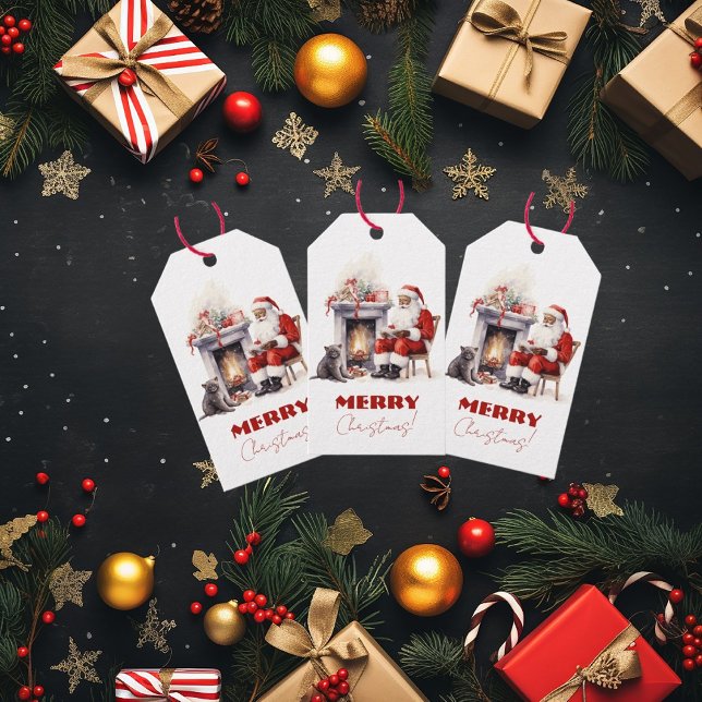 Etiqueta Para Presente Feliz Natal Papai Noel pela Lareira (Criador carregado)