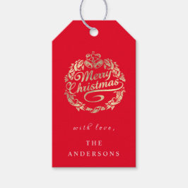 Etiqueta Para Presente Feliz Natal Para Dar O Nome Wreath Royal Red Doura