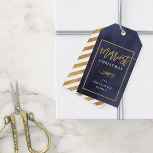 Etiqueta Para Presente Feliz Natal Personalizado da Folha de Ouro do Faux