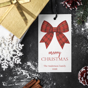 Etiqueta Para Presente Feliz Natal Personalizado   Laço Xadrez Vermelho