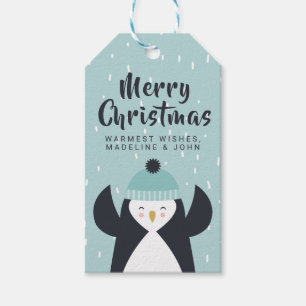 Etiqueta Para Presente Feliz Natal Pinguim de férias de inverno