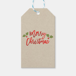 Etiqueta Para Presente Feliz Natal Red Faux Foil Modern Script Kraft
