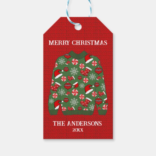 Etiqueta Para Presente Feliz Natal Red Green Ugly Sweater (Frente)