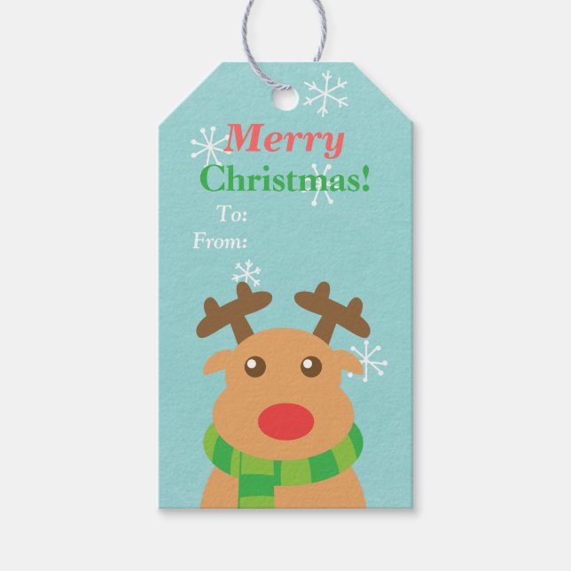 Etiqueta Para Presente Feliz Natal Red Nosed Reindeer Dags (Frente)