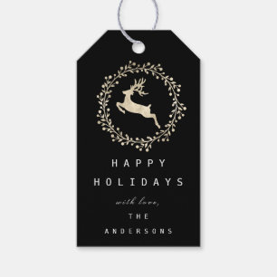 Etiqueta Para Presente Feliz Natal Reindeer Champaigne Dourado Preto