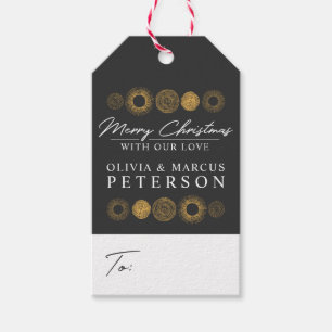 Etiqueta Para Presente Feliz Natal Retro Feriado Dourado Burst Hang