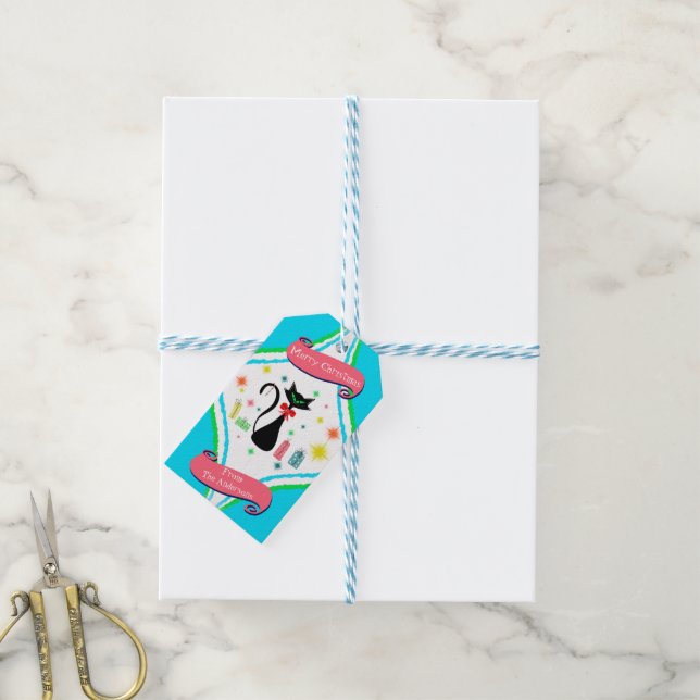 Etiqueta Para Presente Feliz Natal Retro Siamese (Com cordão)