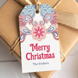 Etiqueta Para Presente Feliz Natal retro Vermelho e Azul