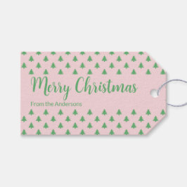 Etiqueta Para Presente Feliz Natal, Rosa e Árvores de Natal Verdes