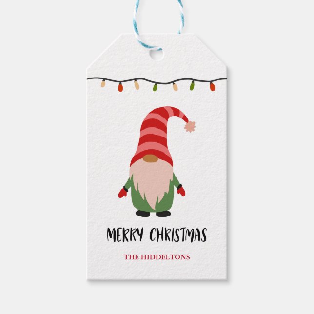 Etiqueta Para Presente Feliz Natal Script Cute Gnomos Lights (Frente)