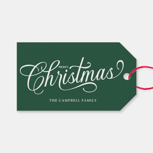 Etiqueta Para Presente Feliz Natal Script Floresta Verde (Frente (horizontal))