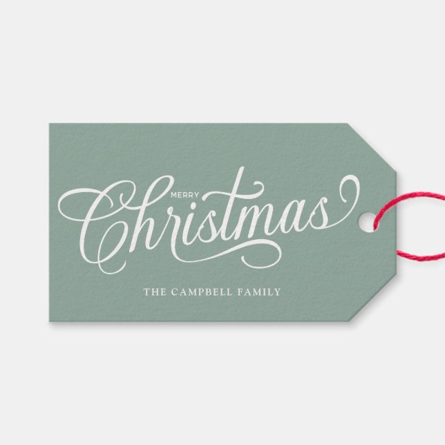 Etiqueta Para Presente Feliz Natal Script Verde Sage (Frente (horizontal))
