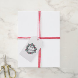 Etiqueta Para Presente Feliz Natal Script White Holly Wreath