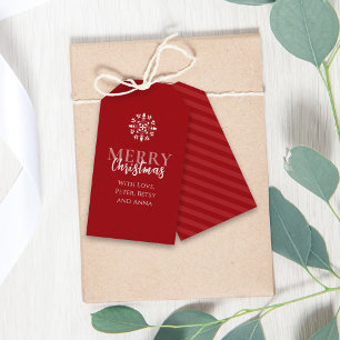 Etiqueta Para Presente Feliz Natal Simples Fofo Vermelho Elegante Listrad